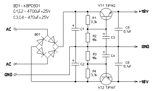 Двуполярный стабилизатор напряжения 15 вольт схема